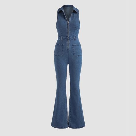 Denim Jumpsuit With Pockets. Great Stretch Material, Perfect For Long Legs. Blue Jean Jumpsuit Outfits, 70s Jumpsuits For Women, Jean Jumpsuit Outfit, Arcane Oc, Tailoring Ideas, 70s Black Women, Blue Jean Jumpsuit, 70s Jumpsuit, Jean Jumpsuit