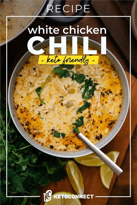 Keto Ground Chicken Soup Recipes, Keto White Chicken Chili Recipes, Keto White Bean Chicken Chili, Keto Chicken Chili Soup, White Chicken Chili Slow Cooker Keto, No Beans White Chicken Chili, Leto White Chicken Chili, Keto White Chicken Chili Instapot, Keto White Chili Recipes