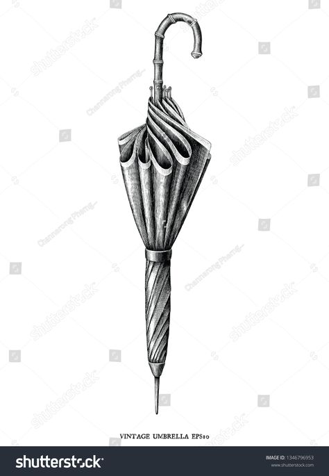 Vintage Umbrella Illustration, Closed Umbrella, Black And White Clip Art, Umbrella Drawing, Umbrella Illustration, Vintage Umbrella, Black Umbrella, Illustration Style, Design Products