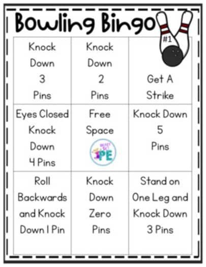 PE Bowling Bingo Game Bowling Activities, Pe Games For Kindergarten, Bowling Games For Kids, Indoor Recess Games, Pe Classroom, Pe Games Elementary, Indoor Recess Activities, Tag Games, Recess Activities