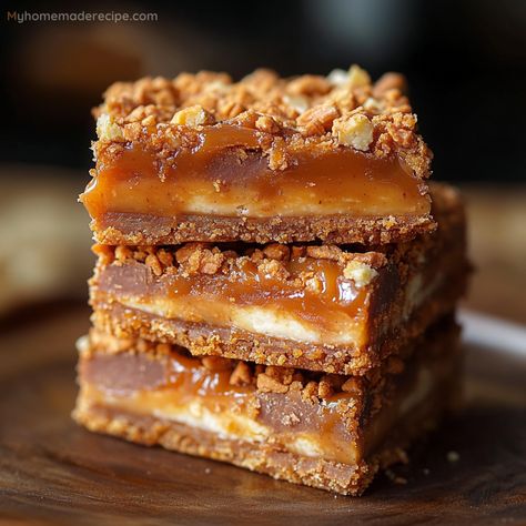 Caramel Bars Recipe, Homemade Bars, Butterfinger Candy, Caramel Crunch, Caramel Bars, Peanut Butter Cookie Recipe, Bars Recipe, No Bake Treats, Fall Desserts