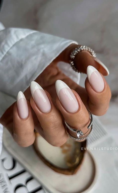 White On White French Manicure, White Tips Nails, French Nails Simple, Nails Simple White, White French Tips, White French Nails, White Tip Nails, Gel French Manicure, Tips Nails