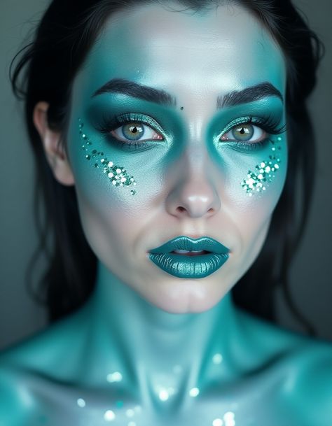 Unleash your inner monster with these killer halloween makeup avatar ideas! From spooky skeletons to bloodcurdling witches, find inspiration for your next hauntingly glamorous look Blue Witch Makeup, Water Witch Makeup, Evil Mermaid Makeup, Blue Fairy Makeup Halloween, Green Contour Witch Makeup, Mermaid Fantasy Makeup, Sea Witch Makeup, Halloween Makeup Diy Tutorial, Avatar Makeup