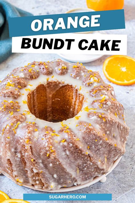 Orange Bundt Cake - this tender homemade bundt cake has a delicious citrus flavor and is drenched in a tangy orange glaze. #sugarhero #bundtcake #orangecake #orangeglaze Homemade Bundt Cake, Orange Bundt Cake Recipe, Orange Zest Cake, Mini Bundt Cakes Recipes, Orange Bundt Cake, Orange Dessert, Citrus Desserts, Mini Bundt, Mini Bundt Cakes