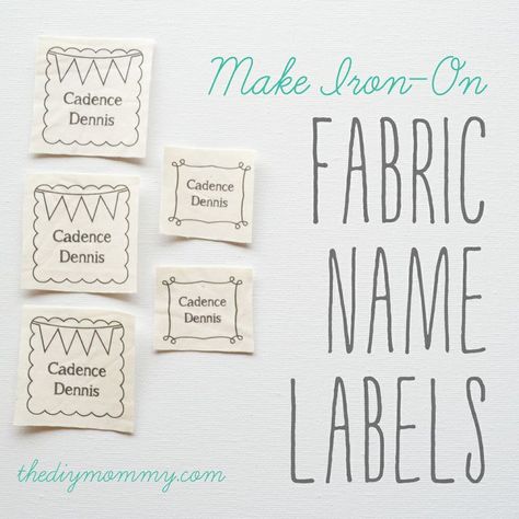 Make Iron-On Fabric Name Labels. Just use your home printer, some fabric  Heat N Bond! Free printable! Custom Fabric Labels, Sewing Project Ideas, Diy Mommy, Just Done, Iron On Labels, Fabric Crafts Diy, Sewing Labels, Diy Labels, Labels Diy