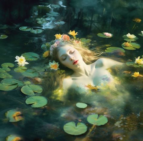 Person In Nature Aesthetic, Lying In Water Reference, Ofelia Painting, Girl In Water Reference, Laying In Water Drawing Reference, Woman In Water Painting, Person In Water Reference, Ophelia Photoshoot, In Water Poses