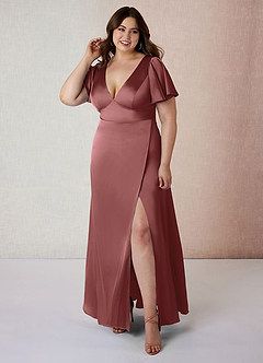 Plus Size Bridesmaid Dresses With Sleeves, Bridesmaid Dress For Plus Size, Elegant Formal Outfit, Personal Attendant Dresses, Party Frock Designs, Bridesmaid Dress Design, Satin Dress Bridesmaid, Red Bridesmaids Dresses, Red Burgundy Wedding