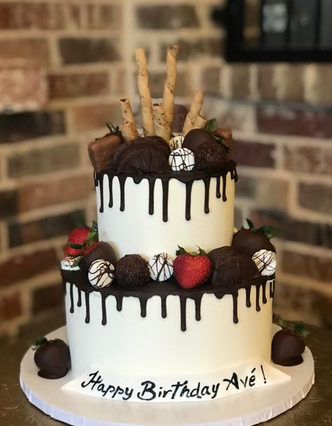 2layer Cake Design Birthday, Double Tier Cake Design, Two Tier Chocolate Cake Birthdays, Two Tier Chocolate Cake Designs, 2 Layer Cake Birthday Design, 3 Tier Chocolate Birthday Cake, 18th Birthday Cake Chocolate, Chocolate Cake Design 18th Birthday, Cake Samples