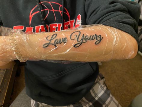 Cole World Tattoo, Luv Yourz J Cole Tattoo, Poetic Justice Tattoo, Love In Cursive Tattoo, J Cole Love Yours Lyrics Tattoo, Love Yourz J Cole Tattoo Men, 4 Your Eyes Only J Cole Tattoo, Love Yourz J Cole Tattoo Forearm, Love Yourz Tattoo Ideas