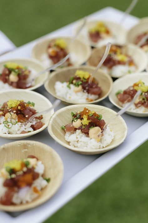 Poke bowls Wedding Late Night Snacks, Wedding Cocktail Hour Food, Cocktail Hour Food, Wedding Cocktail Hour, Wedding Snacks, Late Night Food, Wedding Appetizers, Cocktail Hour Wedding, Kauai Wedding