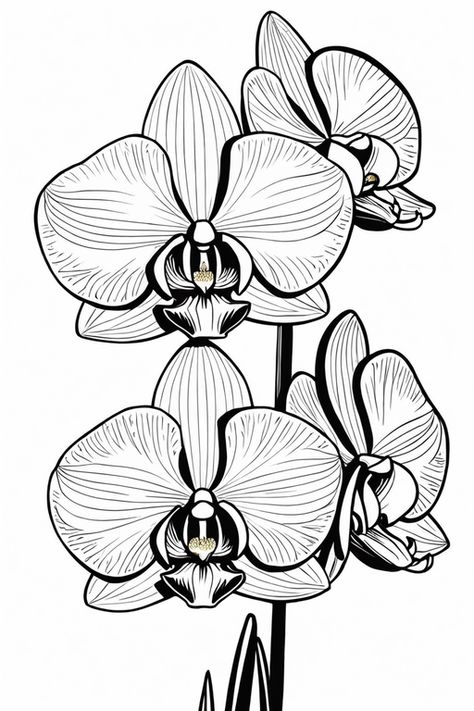 Orchid Line Drawing, Orchid Tattoo, Trippy Wallpaper, Art Pens, Cute Coloring Pages, Coloring Book Pages, Colouring Pages, Learn To Draw, Line Drawing