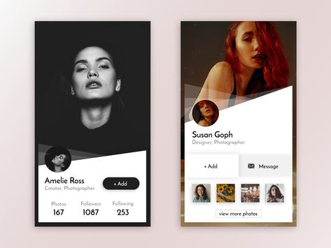 006 User Profile by Christina User Profile Ui Design Mobile App, Profile Card Ui, User Profile Design, Profile Design Ideas, User Profile Ui Design, Profile Card Design, App Design Profile, Social Media App Design, Profile Ui