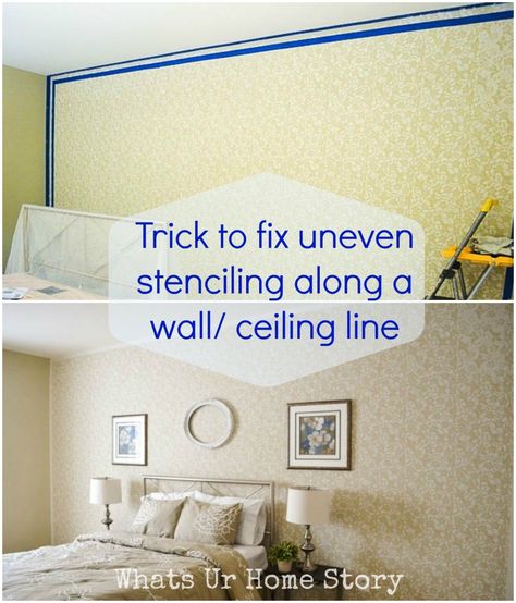 I'm at it again! Stenciled Walls! - Whats Ur Home Story Bedroom Stencil Wall Ideas Paint, Raised Stenciling Wall, Subtle Wall Stencil, Yellow Wall Stencil Ideas, Raised Plaster Wall Stencils, Stenciled Walls, Stencil Wall, Wall Diy, In The Bedroom