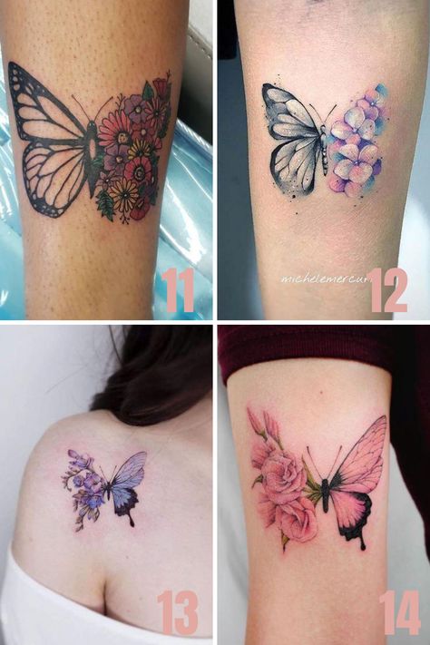 31 Beautiful Half Butterfly Half Flower Tattoo Ideas - tattooglee Simple Watercolor Tattoos For Women, Water Lily Butterfly Tattoo, Classy Tattoos For Women Elegant Arm, Rose And Butterfly Tattoo, Butterfly With Flowers Tattoo, Half Butterfly, Butterfly Tattoo Stencil, Unique Butterfly Tattoos, Half Flower