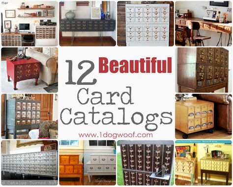 One Dog Woof: Repurposed Card Catalog Roundup Repurposed Card Catalog, Library Card Catalog Cabinet, Card Catalog Cabinet, Library Card Catalog, Home Decor Catalogs, Diy Shadow Box, Card Catalog, Library Catalog, Furniture Rehab