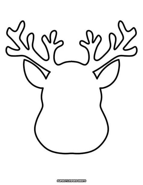 Reindeer Template for printable Kids Christmas craft projects. PDF, outline of a reindeer head. Christmas Silhouette Templates Free, Deer Template, Christmas Outlines Templates, Reindeer Template, Santa Sleigh Template Free Printable, Easy Reindeer Painting, Reindeer Template Free Printable, Reindeer Head Template, Reindeer Cutout