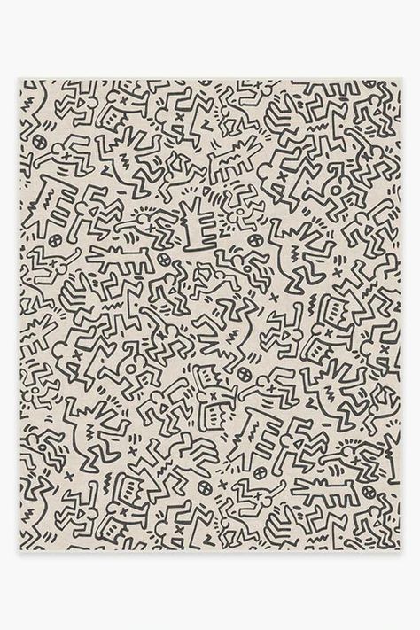 Keith Haring Block Party Black & Ivory UK Yellow Grey Rug, Slate Rug, Keith Haring Art, Haring Art, 9x12 Area Rugs, Future Apartment, Block Party, Rug Stain, Classic Rugs