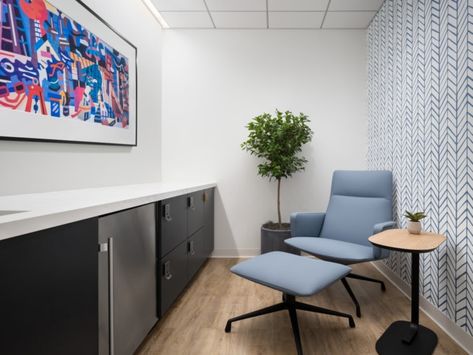 Amundi Offices - Boston | Office Snapshots Mother's Room Office, Nursing Mothers Room Office, Office Mothers Room, Nursing Room At Work, Mothers Room At Work, Wellness Room Workplace, Relax Room Office, Office Wellness Room, Wellbeing Room