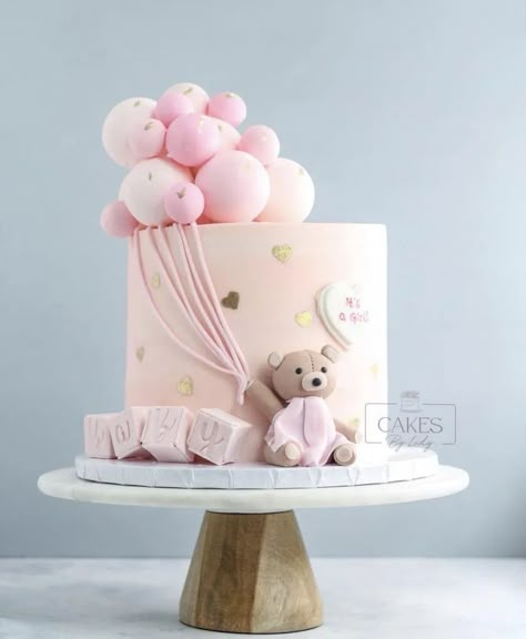 Bear Baby Shower Cake, Pink Baby Shower Cake, Baby Shower Cake Designs, Baby Shower Cake Ideas, Pastel Baby Shower, Baby First Birthday Cake, Idee Babyshower, Baby Shower Cakes Girl, Cakes Inspiration