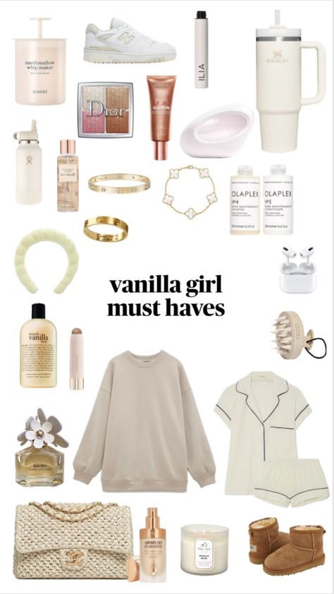 Vanilla Girl Must Haves, Fall Must Haves 2023, Clean Girl Must Haves, Beige Pink Aesthetic, Vanilla Girl Clothes, Vanilla Girl Winter, Vanilla Girl Aesthetic Outfits, It Girl Must Haves, Vanilla Girl Fits