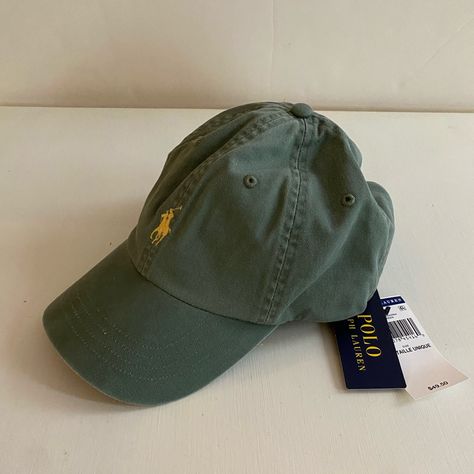 -Brand New With Tags -100% Cotton, Eyelet Vents, Adjustable Strap, Logo Embroidered -Green With Pony Logo Yellow. One Size Hats For Men Caps, Men Green Aesthetic, Ralph Lauren Cap, Green Baseball Cap, Polo Cap, Ralph Lauren Hats, Polo Hat, Ralph Lauren Fall, Logo Yellow