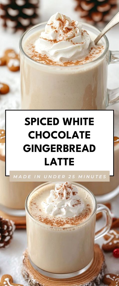 Image for Spiced White Chocolate Gingerbread Latte Holiday Lattes, White Chocolate Latte, Gingerbread Latte Recipe, Gingerbread Hot Chocolate, Chocolate Gingerbread, Gingerbread Party, Iced Coffee Drinks, Cozy Drinks, White Chocolate Mocha