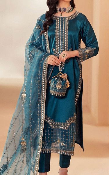 Teal Blue Raw Silk Suit -  Pakistani Chiffon Dresses Chiffon Collection, Embroidered Organza, Chiffon Dresses, Embroidered Dupatta, Usa Dresses, Silk Trousers, Silk Suit, Suits For Sale, Casual Wedding Dress