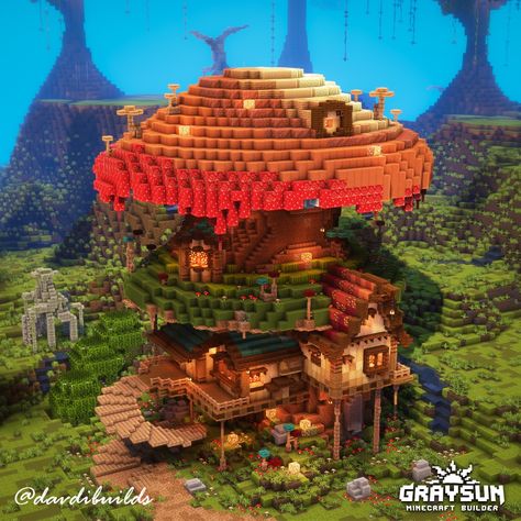 Download as a tier 1 build on my patreon! Mushroom Build Minecraft, Minecraft Giant Mushroom, Mushroom Village Minecraft, Minecraft Mushroom Builds, Minecraft Mushroom House, Minecraft Mushroom, Building Minecraft, Cozy Village, Mushroom Houses