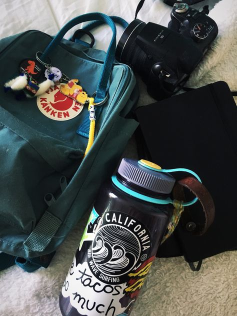 Nalgene Bottle Stickers, Nalgene With Stickers, Granola Water Bottle, Stickers On Water Bottle Aesthetic, Granola Water Bottle Stickers, Nalgene Stickers, Nalgene Aesthetic, Nalgene Water Bottle Aesthetic, Camp Counselor Aesthetic