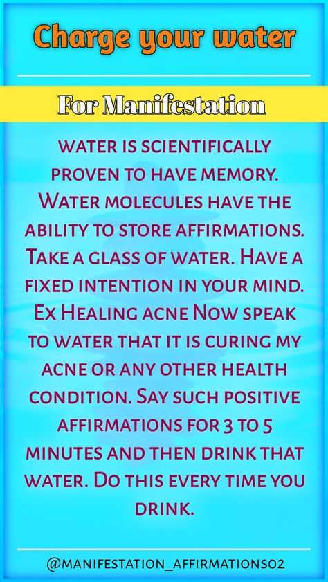 Manifestation tips, manifestation, manifest, law of attraction Speaking Affirmations Into Water, Acne Affirmations, Water Affirmations, Subliminal Results Skin, Water Manifestation, Water Healing, Healing Acne, All About Pisces, Water Therapy