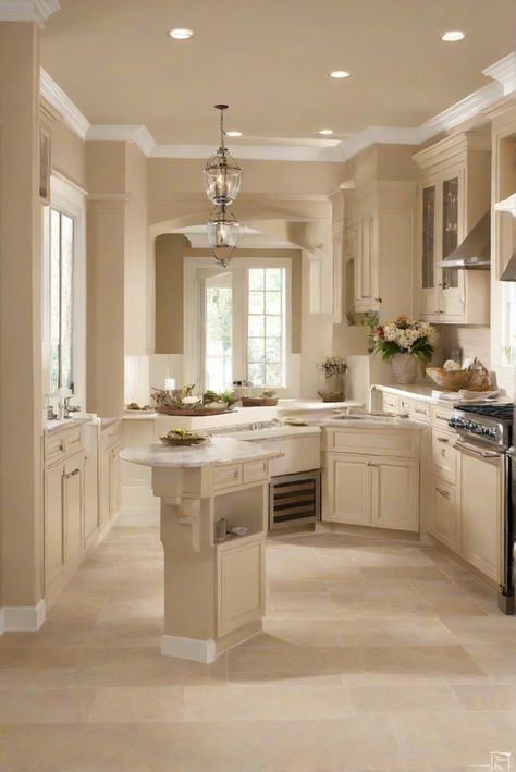 kitchen paint ideas,interior paint colors,home renovation ideas,wall paint colors Balanced Beige Sherwin Williams, Sherwin Williams Kitchen, Beige Sherwin Williams, Balance Beige, Beige Wall Paints, Colorful Bar Stools, Light Oak Floors, Balanced Beige, Kitchen 2024