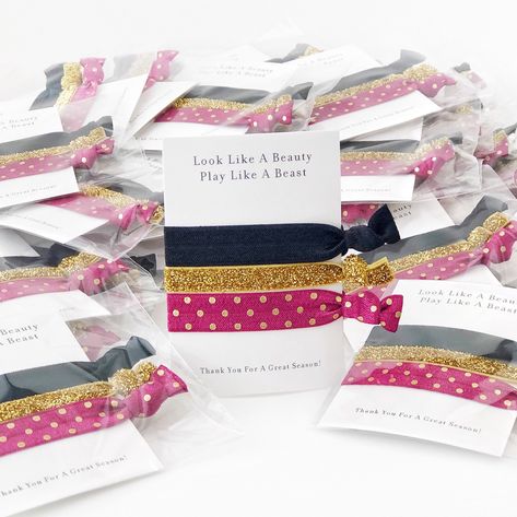 Sports Team Gift - End of Season Party Favor - Hair Ties  #partyfavour #partyfavor #endofseason #wrappartyfavor #thankyougift #partyfavorkids #partyfavourkids #partyinspo #sportsparty #sports Dance Team Gifts, Elastic Hair Ties, A Beast, Team Gifts, End Of Year, Unicorn Party, Personalized Card, Custom Cards, Special Moments