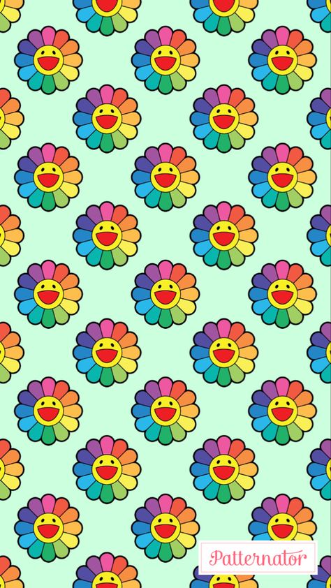 Flower Smiley Face Wallpaper, Takashi Murakami Art, Hypebeast Iphone Wallpaper, Chanel Wallpapers, Murakami Flower, Happy Smiley Face, Blue Flower Wallpaper, Home Lock Screen, Rainbow Flower