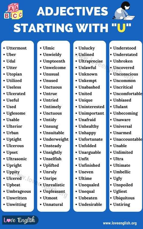 Adjectives that Start with U What Are Adjectives, Adjective List, Common Adjectives, List Of Adjectives, Adjective Words, Scrabble Words, English Adjectives, The Letter I, Words To Describe Someone