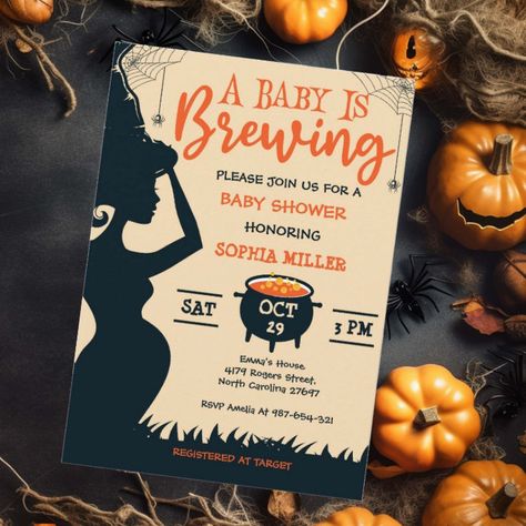 A Baby Is Brewing Halloween Witch Baby Shower Invitation - tap, personalize, buy right now! #Invitation #halloween #baby #shower, #shower #invite, A Baby Is Brewing Halloween, Cauldron Witch, Gender Neutral Invitations, A Baby Is Brewing, Baby Shower Party Invitations, Halloween Baby Shower Theme, Baby Is Brewing, Pregnancy Announcement Cards, Halloween Baby