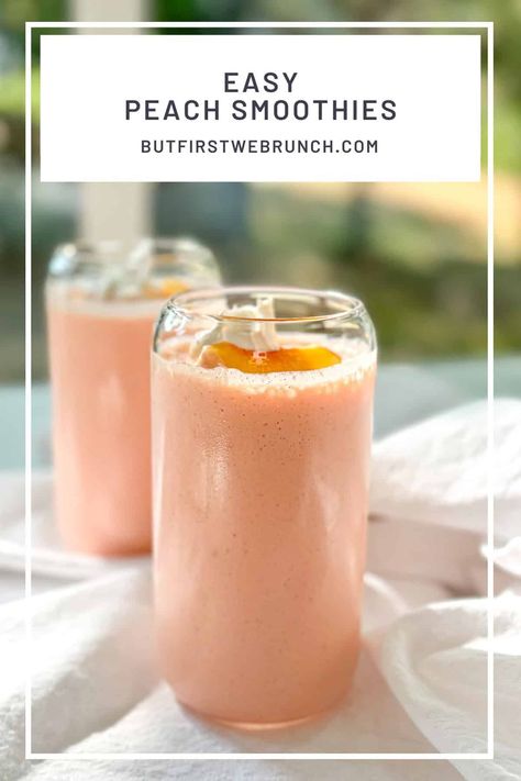 Creamy Banana and Peach Smoothies with Yogurt - But First We Brunch! White Peach Smoothie, Smoothies With Yogurt, Apple Juice Smoothie, Peach Banana Smoothie, Peach Smoothie Recipes, Bagel Breakfast Sandwich, Frozen Peaches, Peach Smoothie, Breakfast Bagel