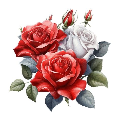 Vector a bunch of roses with red and whi... | Premium Vector #Freepik #vector Bunch Of Roses Aesthetic, Bunch Of Roses Drawing, Roses Artwork, Bunch Of Roses, Png Flowers, Arte Aesthetic, Watercolor Vector, Roses Art, Flower Bunch