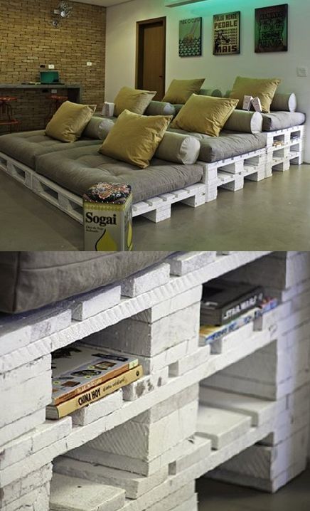 Wood Pallet Platform Couch TV Room DIY. such an awesome idea for people to just lounge around in Furniture Costume, Platform Couch, Pallet Platform, Movie Room, Pallet Ideas, Cool Rooms, Tv Room, Pallet Furniture, My New Room