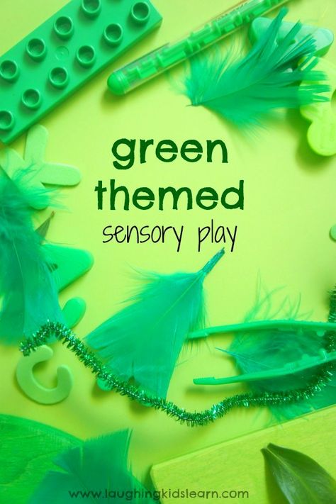 Green themed sensory play and discovery space for babies and toddlers Green Objects, Playgroup Ideas, Green Activities, Toddler Sensory Bins, Sensory Learning, Sensory Ideas, Sensory Rooms, Sensory Activities Toddlers, Baby Activities