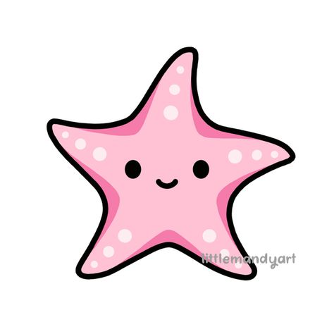 Kawaii Ocean Animals, Starfish Sticker, Starfish Drawing, Sea Creatures Drawing, Easy Dragon Drawings, Pink Starfish, Starfish Art, Cartoon Sea Animals, Star Illustration