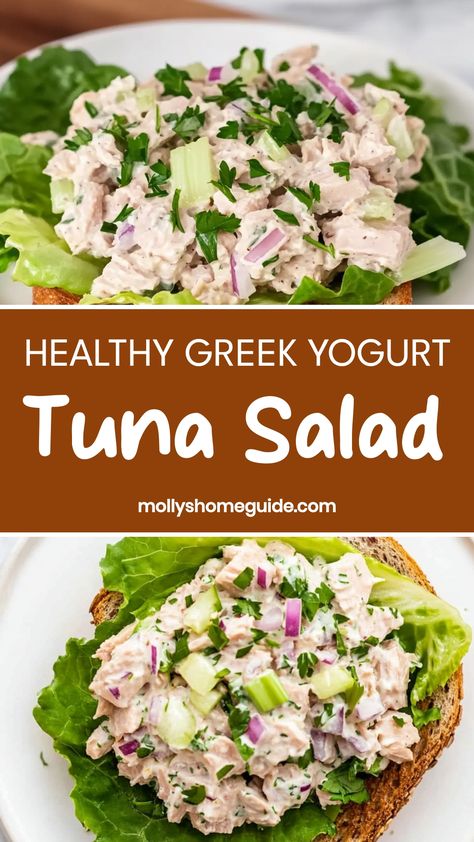 Indulge in the perfect blend of flavors with this refreshing Greek yogurt tuna salad recipe. Packed with protein and nutrients, this salad makes a satisfying meal or snack any time of day. The creamy Greek yogurt pairs beautifully with the savory tuna, creating a delicious harmony that will tantalize your taste buds. Whip up a batch for lunch or serve it as a side dish at your next gathering. Tuna Salad With Yogurt, Mediterranean Diet Tuna Salad Recipe, Healthy Tuna Salad Greek Yogurt, Meals With Greek Yogurt, What To Do With Greek Yogurt, Savory Greek Yogurt Recipes, Tuna Healthy Recipes, Tuna Salad With Greek Yogurt, Yogurt Tuna Salad