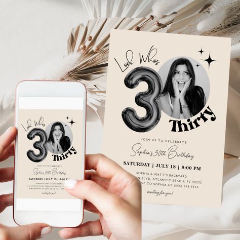 30th Birthday Black, Cheers To 30 Years, Minimalist Invitation, 80th Birthday Invitations, 30th Birthday Party, Thirty Birthday, Modern Birthday, Photo Birthday Invitations, 30th Birthday Invitations