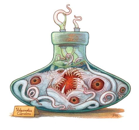 D D Items, Monster Art, Creature Design, A Drawing, Art Plastique, Creature Art, Mythical Creatures, Fantasy Creatures, Glass Bottle