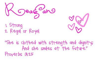 the name Reagan | made signs with Reagan's name with the definition and a scripture ... Reagan Name, Baby Girl Name, Girl Name, She Is Clothed, Name Meaning, Names With Meaning, Her Smile, Girl Names