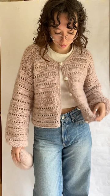 Starburst Granny Square Cardigan, Crochet Pink Cardigan, Pink Crochet Cardigan, Pink Crochet Sweater, Diy Crochet Cardigan, Obsessed With Her, Crochet Coat, Crochet Fashion Patterns, Crochet Cardigan Pattern