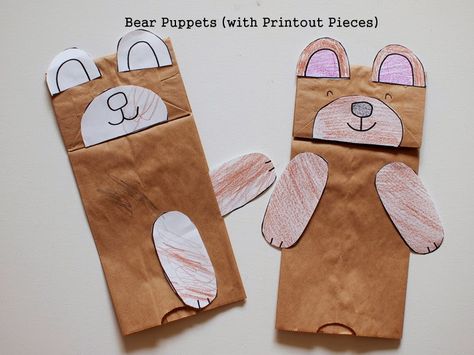 We're going on a Bear Hunt -  Make a paper bag bear puppet (with printables) Brown Bear Puppet Paper Bags, A Visitor For Bear Activities, Bear Hunt Activities, Make A Paper Bag, Bear Puppet, Diy Paper Lanterns, Bear Activities, Bears Preschool, Lanterns Paper