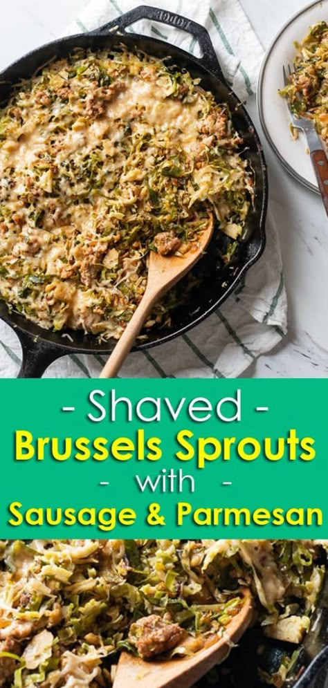 Recipe With Sausage, Sausage Parmesan, Shaved Brussel Sprouts, Sausage Dinner, Sprouts Recipe, Shredded Brussel Sprouts, Easy Holiday Recipes, Diet Breakfast Recipes, Sprout Recipes