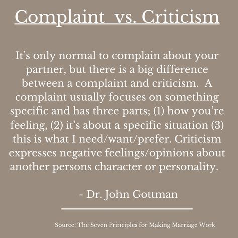 Dr Gottman Relationships, 8 Dates John Gottman, Criticism Quotes Relationships, John Gottman Quotes, Relationship Principles, Gottman Quotes, Gottman Marriage, Therapy Corner, Horseman Of The Apocalypse