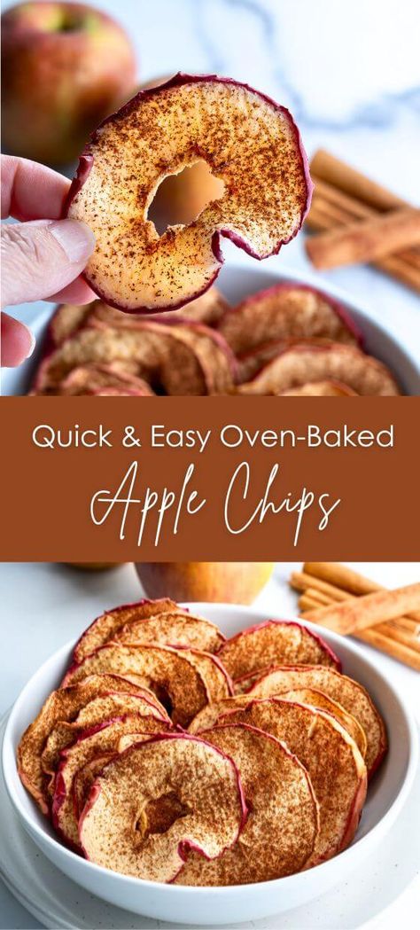 Quick & Easy Oven-Baked Apple Chips Dried Apples In The Oven, Apples In The Oven, Oven Baked Apple, Dried Fruit Recipe, Apple Slice Recipe, Dehydrated Apples, Apple Chips Baked, Apple Recipes Healthy, Snack Prep