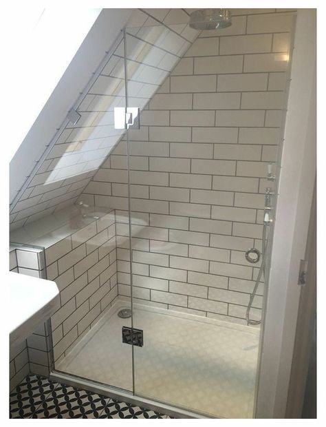 Stairs Apartment, Attic Ensuite, Sloped Ceiling Bathroom, Loft Ensuite, Attic Shower, Attic Bathroom Ideas, Small Attic Bathroom, Loft Bathroom, Small Attic